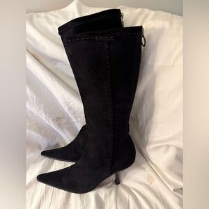 Authentic FENDI Vintage 2000s  new women black suede knee-high boots